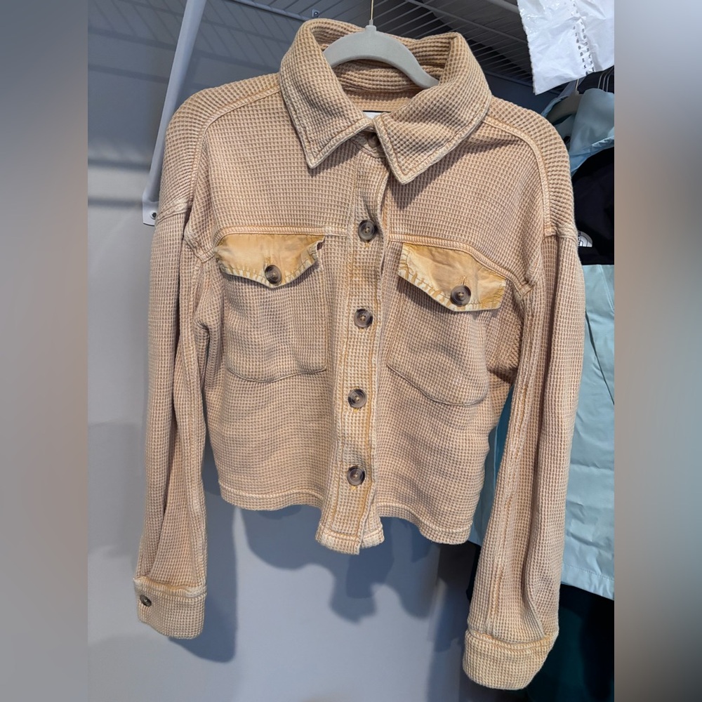Bagatelle Beige Waffle Utility Jacket with Button Details